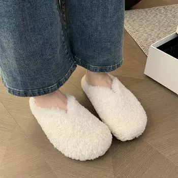 Mao Mao slippers women wear 2024 autumn and winter new fairy wind bag head half slippers plush flat-soled muller shoes 35