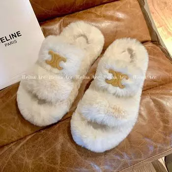 Mao Mao slippers women wear thick-soled one-word drag women s slope heel 2024 new autumn and winter home bilateral cotton slippers 35 хаки