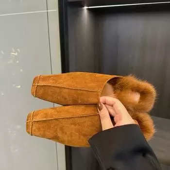 Mao Mao Square Head Deep Mouth Suede Lazy Muller Shoes Flat Bottom Baotou Half Slippers Women s Cool Slippers Tide 35 чёрный