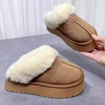 Mao Mao Thick-soled Slippers Women s 2024 New Autumn and Winter Wear Heightened Baotou Drag Velvet Thickened Warm Cotton Slippers 35