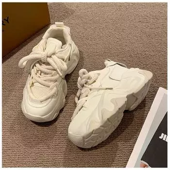 Maogu осень новые дышащие сетчатые туфли на платформе для женщин спортивная обувь с толстой подошвой 2024 женские модные кроссовки на толстой платформе 35 бежевый