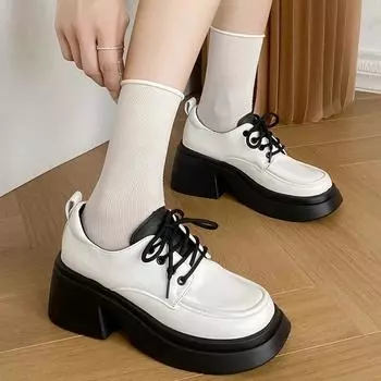 Maogu черные повседневные женские туфли-оксфорды на платформе и каблуках, модные туфли-лодочки 2024 года, женские, осенние, с круглым носком, размер плюс 42 35 матовый черный