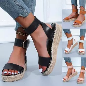 Maogu Leisure Sandals Summer Slippers Shoe Espadrilles for Women Footwear 2024 Women s Shoes Thick-soled Wedges Sandalias Mujer 37 чёрный