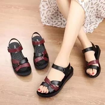 Maogu Mother Sandal Мягкие легкие удобные сандалии для женщин Женские плоские 2024 Платформа Лето для людей среднего и пожилого возраста 35 чёрный