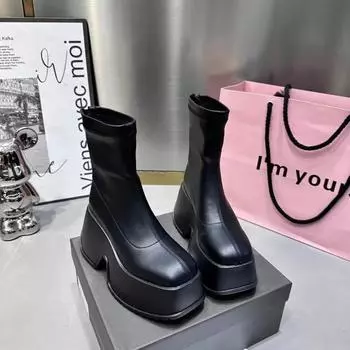 Maogu женская обувь модные молнии сзади высокая платформа толстая подошва обувь дамы элегантные короткие ботильоны женские зимние панк короткие ботильоны Size 35(foot 22.5cm) чёрный