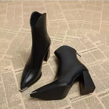 Maogu Зимние ботинки челси на молнии 2024 Новые ботинки с острым носком Goth Designer 2024 Демисезонные женские туфли на высоком каблуке Botas 40 34 чёрный