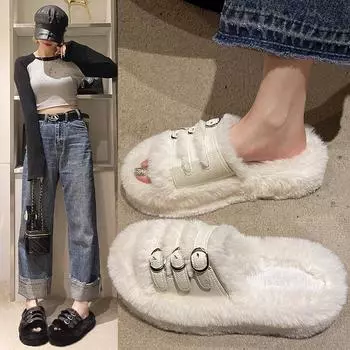Maomao Home Slippers Female Autumn and Winter Soft Sole Comfortable Indoor and Outdoor Cotton Drag Non-slip Flat Slippers 35