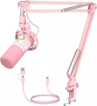 MAONO Gaming USB XLR Dynamic Dedicated Software Однонаправленный ПК Mute Volume RGB Audio Mixer Game Live Narration Розовый микрофон, подключение, розовый