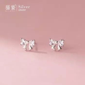Maozhe S925 Sterling Silver Female Student Diamond Bow Stud Earrings 2025 New Earrings Valentine s Day Gift for Girlfriend Diamond Bows Stud Earrings
