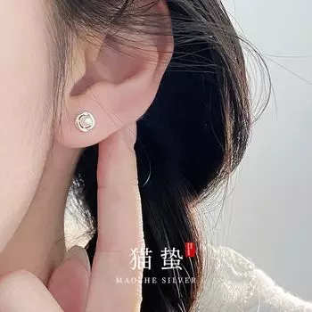 Maozhe S999 Pure Silver Pearl Stud Earrings Elegant Women s Sterling Silver Earrings Mature Business Ol Daily Work Clothing Jewelry Pure Silver 999 pearl stud earrings