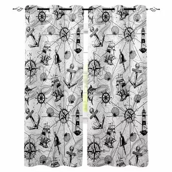 Map Navigation Ship Lines Retro Blackout Curtains For Living Room Bedroom Window Treatment Blinds Drapes W135 x H60cm