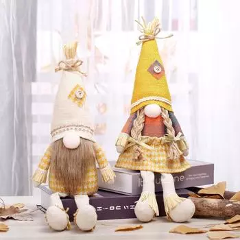 Maple Leaf Christmas Thanksgiving Faceless Doll Straw Dwarf Doll Ornament One Size