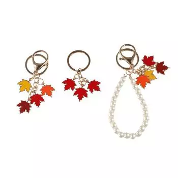 Maple Leaf Maple Leaf Keychain with Pearl Lanyard Leaf Metal Keyring Enamel Plant Key Rings Women orange-C
