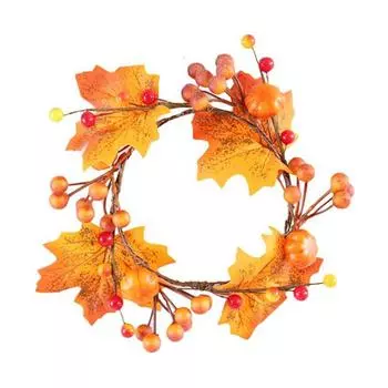 Maple Leaf Wreath Artificial Candle Holder Rings Wreath for Thanksgiving Halloween Decoration butterfly