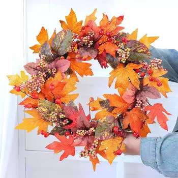 Maple Leaf Wreath Thanksgiving for Front Door Hanging Wall Home Decoration Fall