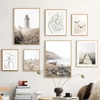 Маяк, мост, птица, тростниковая линия, тело, плакаты на скандинавскую тему и принты, настенное искусство, холст, абстрактная живопись, фотографии для декора гостиной 21*30cm