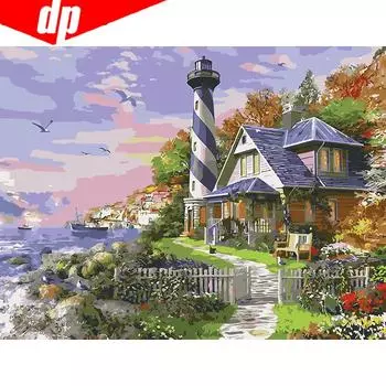 Маяк Пейзаж Краска Холст Ручная Роспись Стены Искусства Городской Пейзаж Картина Маслом По Номерам Подарок 20X30CM
