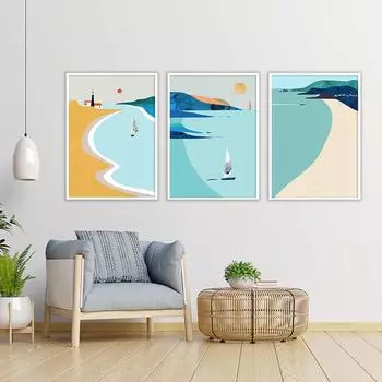 Маяк, скандинавский плакат с принтом, парусная лодка, морская картина на холсте, восходящее солнце, морской пейзаж, настенное искусство, Декор для гостиной, изображение 21cm30cm NoFrame