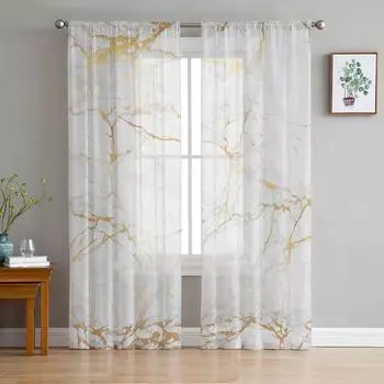 Marble Crack Sheer Curtains Living Room Window Tulle Curtains For Bedroom Kitchen Home Decoration Voile Drapes W135 x H115cm x1&Rod Pocket