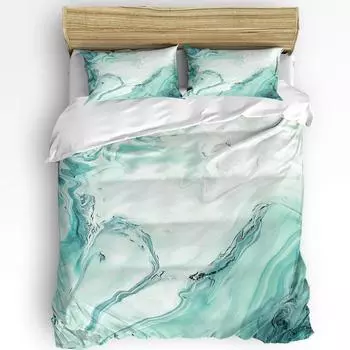 Мраморная жидкая текстура сине-зеленый комплект постельного белья из 3 предметов для двуспальной кровати домашний текстиль пододеяльник стеганое одеяло чехол наволочка EU single(135x200cm)