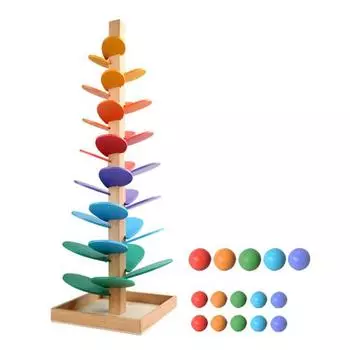 Marble Run Rainbow Sound Tree Children Fine Motor Skills Wooden Music Tree with 15 Balls Toddlers Boys Girls Educational Musical Tree Toy