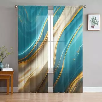 Мраморная текстура, аква-зеленая вуаль, прозрачные шторы для гостиной, окна, шифоновая тюль, занавеска для кухни, спальни, домашний декор 135W x 114H(cm)