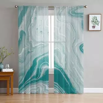 Мраморная текстура бирюзовые прозрачные шторы для украшения гостиной оконные шторы для кухни тюль вуаль органза шторы W135 x H115cm x1&Rod Pocket