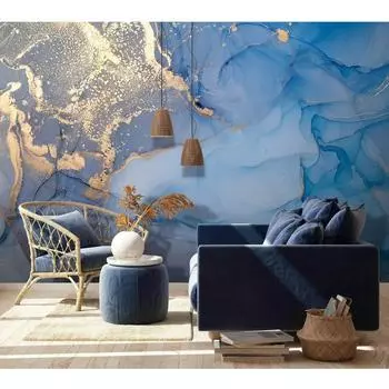 Мраморная настенная роспись Абстрактные обои Синяя мраморная роспись Гостиная Детская комната Офисный фон Мраморная настенная бумага 200 cm(W) x 140 cm(H)