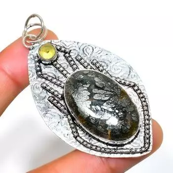 Подвеска ручной работы из серебра 925 пробы с марказитом и цитрином, 2,65 дюйма 2.65 чёрный