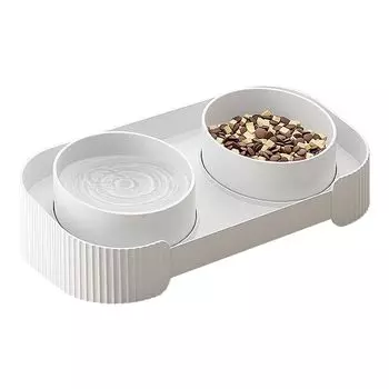 Marchul Raised Ceramic Cat Double Cat Bowl with Cat Food Food and Water Bowl for Cats and Small Dogs Bowl, Non-Slip Stand, Anti-vomiting Bowl,