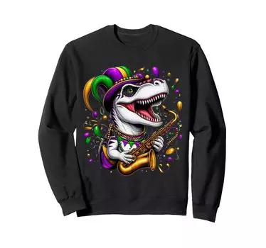 Mardi Grawr Dinosaur Costume Toddler Boys Kids Mardi Gras Sweatshirt T-Rex чёрный