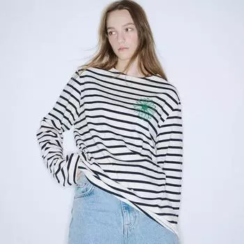 [Mardi mercredi] Футболка с длинным рукавом Stripe_ivory Green
