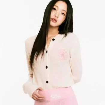 [Mardi mercredi] Кардиган из мохера с круглым вырезом_слоновая кость Розовый