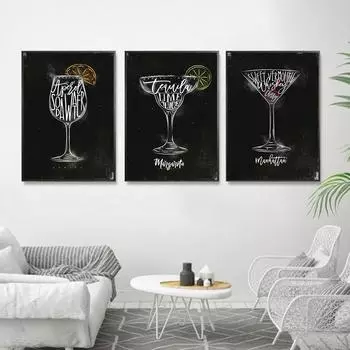 Margarita Cocktail Poster Manhattan Art Print Black White Spritz Canvas Painting Nordic Wall Picture For Living Room Home Decor 21x30cm No Framed