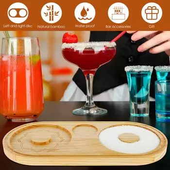 Margarita Salt Rimmer Reusable Bamboo Sugar Salt Rimmer with Double Plate Bar Glass Rimmer Salt Box Spice Container Bartender