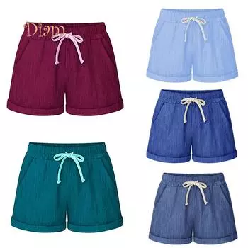 Margot St. Большие размеры, повседневные женские летние однотонные шорты на шнуровке, свободные шорты XL джинсовый синий