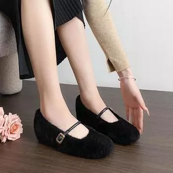 Мэри Джейн Мао Мао туфли женские осенне-зимние бархатные верхняя одежда внутренняя высота увеличение теплые шапочки туфли хлопок женские туфли одинарные туфли маленький размер w 31