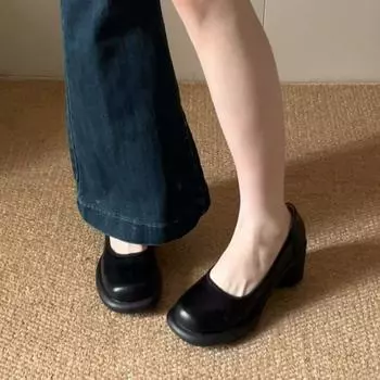 Мэри Джейн ретро кремовый качество изображения Мэри Джейн туфли-лодочки новые универсальные модные с круглым носком на высоком каблуке JK кожаные туфли 35