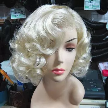 Мэрилин Косплей Парик Горячий Стиль Короткие Светлые Светлые Модные Вьющиеся Волосы Парики + Кепка Для Парика золотой