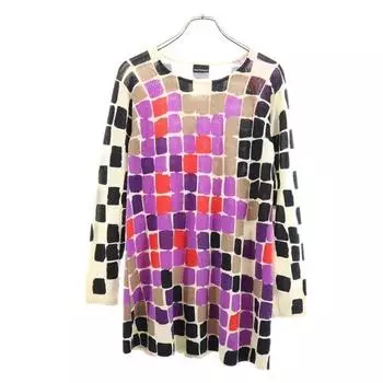 marimekko 100% шерсть Комбинезон с ручками Вязаное платье мини с длинным рукавом S Фиолетовый Женский Б/у