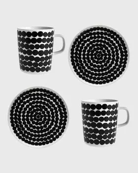 marimekko pair set mug 250ml plate 20cm cup tableware black x white lacy matte 071605 190 [item]