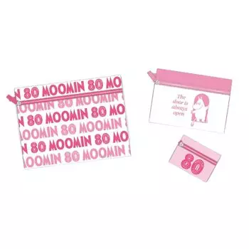 Marimo Craft Moomin Triple Pouch 80th Anniversary Pink W270 x H210mm W190 x H140mm W110 x H80mm [L] [M] [S] MOM-766