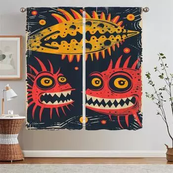 Marine Fish School Kitchen Curtains Blackout Curtains for Window Shade Curtain Tiebacks Tentacles Tulle in Kitchen Blind Blinds W50xH70cmx2pcs-CL