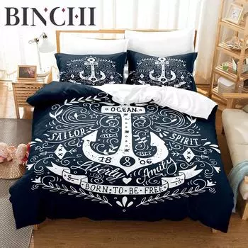 Marine Style Anchor Bedding Set Single Twin Full Queen King Size Anchor Sign Bed Set Aldult Kid Bedroom Duvetcover Sets 3D 034 EU single(135x200cm)