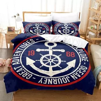 Marine Style Anchor Bedding Set Single Twin Full Queen King Size Anchor Sign Bed Set Aldult Kid Bedroom Duvetcover Sets 3D 030 EU single(135x200cm)