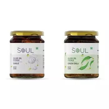 Маринованные огурцы Soul Garlic 275 грамм и маринованные зеленые перцы чили 265 грамм в оливковом масле (Упаковка из 2 шт.)