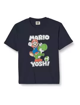 Mario Goods Character Kids HERE WE GO Yoshi Luigi Clothes Navy [Super Mario] T-shirt Children s тёмно-синий