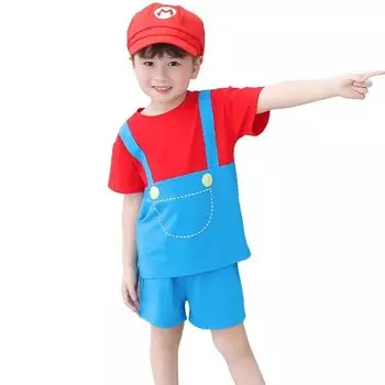 Mario Косплей Костюм Комплект Комбинезон Милый Персонаж Хэллоуин Повседневный СИНИЙ Комплект Унисекс Хэллоуин Костюм Маскировка Костюм Превращения Подарок Подарок