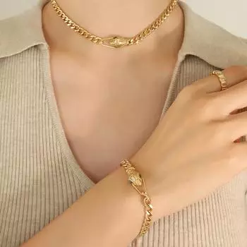 Marka Fashion Personality Snakehead Green Zircon Ожерелье Ожерелье Титановая сталь Позолоченный браслет Комплект ювелирных изделий