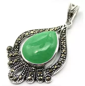 Марказитовый зеленый драгоценный камень JADE Teardrop из стерлингового серебра 925 пробы, винтажный кулон 40*20 мм